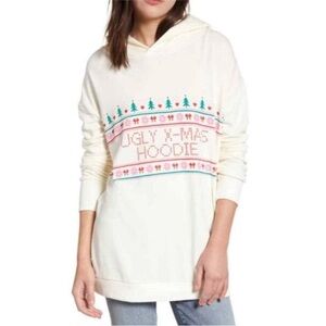 Wildfox | NWT Cream Ugly X-Mas Rebel Oversized Roadtrip Sweater Graphic Hoodie M